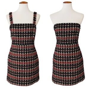 House of Harlow 1960 Black & Red Boucle Convertible Strap Mini Dress Size Medium